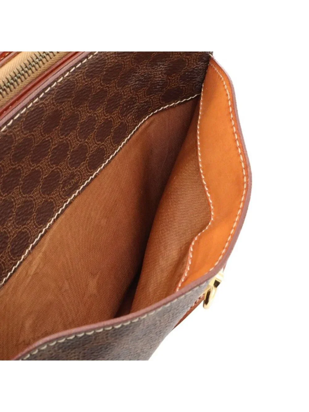 Celine Macadam Shoulder Bag Crossbody Leather Dark Brown Gold